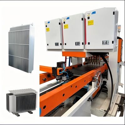 Máy hàn tấm thép tự động tốc độ cao, robot xếp pallet, dây chuyền sản xuất hàn giàn tản nhiệt